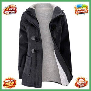 Women's Fleece Hooded Winter Jacket Horn Button Sherpa Lined Warm Coat